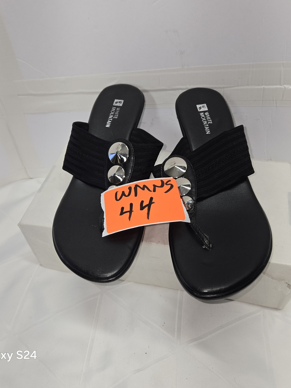 Black Wedge Thong Sandals with Decorative Accent - Women's - Picture 12 of 12
